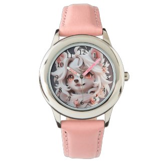 Fluffy Pink And White Puppy Watch