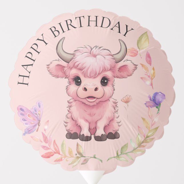 Fluffy Pink Highlands Scottish Cow Balloon (Front)