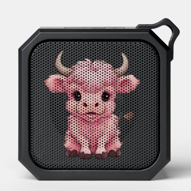 Fluffy Pink Highlands Scottish Cow Bluetooth Speaker (Front)