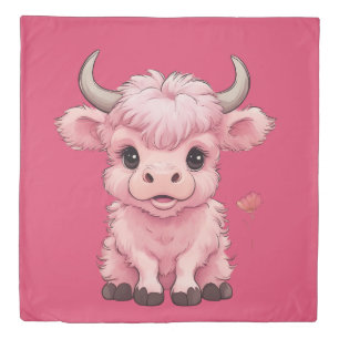Fluffy Pink Highlands Scottish Cow Duvet Cover