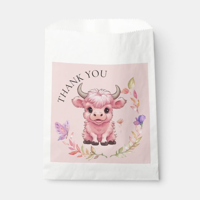 Fluffy Pink Highlands Scottish Cow Favor Bag (Front)