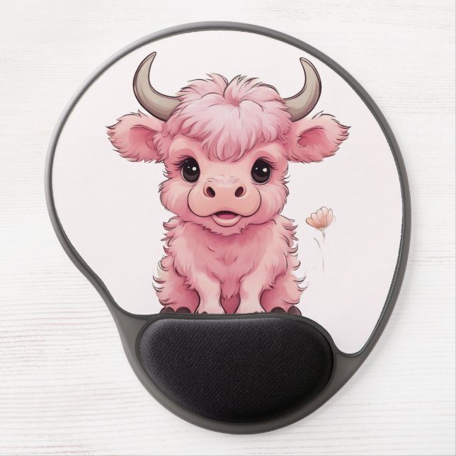 Fluffy Pink Highlands Scottish Cow Gel Mouse Pad (Front)