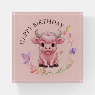 Fluffy Pink Highlands Scottish Cow Paperweight