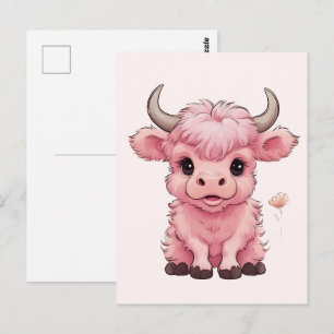 Fluffy Pink Highlands Scottish Cow Postcard