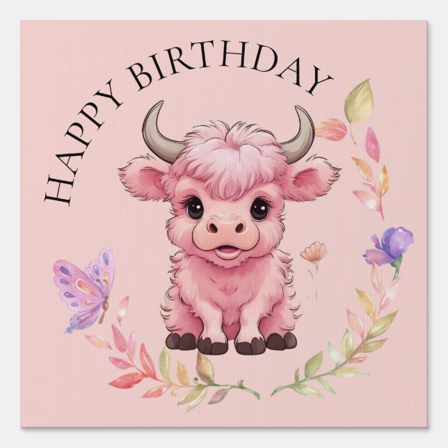 Fluffy Pink Highlands Scottish Cow Sign (Front)