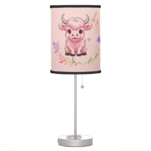 Fluffy Pink Highlands Scottish Cow Table Lamp