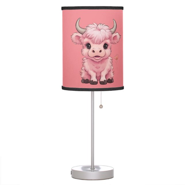 Fluffy Pink Highlands Scottish Cow Table Lamp (Left)