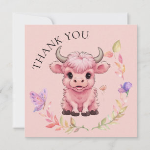 Fluffy Pink Highlands Scottish Cow Thank You Card