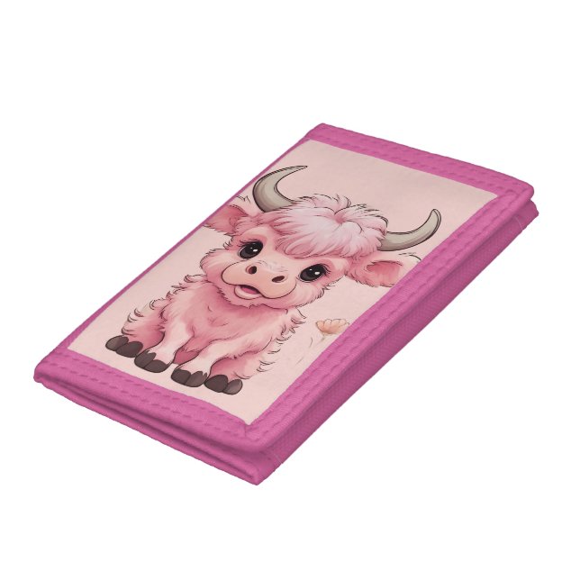 Fluffy Pink Highlands Scottish Cow Trifold Wallet (Bottom)