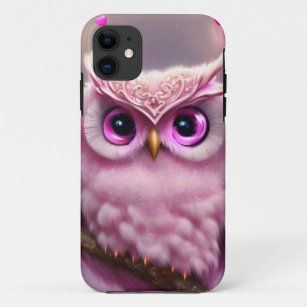 Fluffy Pink Owl with Hearts iPhone 11 Case