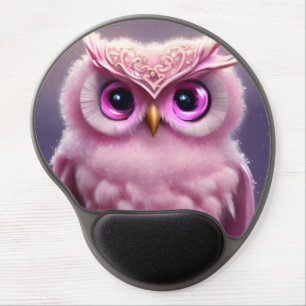 Fluffy Pink Owl with Hearts Gel Mouse Pad