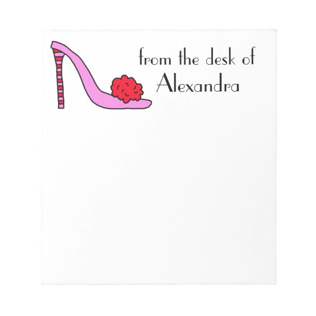 Fluffy Pink & Red High Heel Stiletto Shoe Notepad (Front)