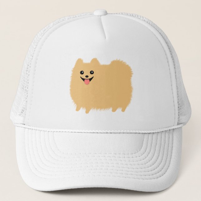 Fluffy Pomeranian Cute Dog Trucker Hat (Front)