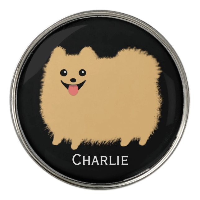 Fluffy Pomeranian Cute Dog with Custom Name Golf Ball Marker (Front)