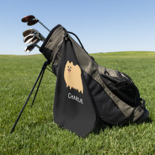 Fluffy Pomeranian Cute Dog with Custom Name Golf Towel