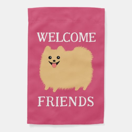 Fluffy Pomeranian Dog Welcome Friends Garden Flag