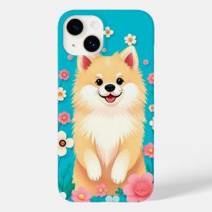 Fluffy Pomeranian Floral Charm 🌸🐾 Cute Cartoon Case-Mate iPhone 14 Case