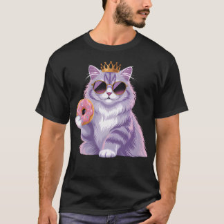 Fluffy Princess Cat Donut Sunglasses Funny Cute T-Shirt