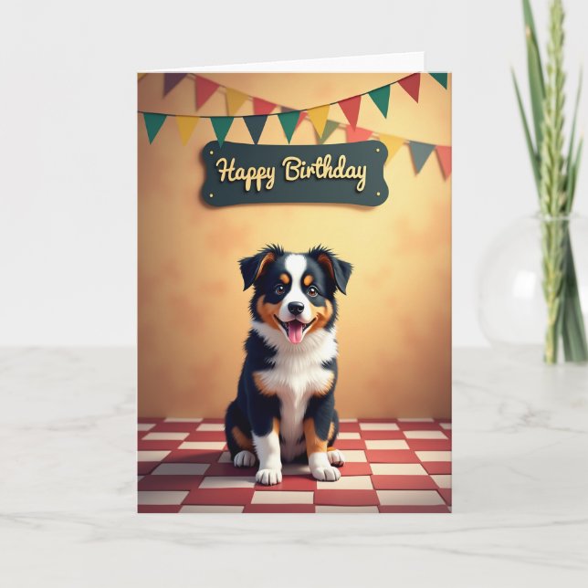 Fluffy Puppy Celebration Card (Front)