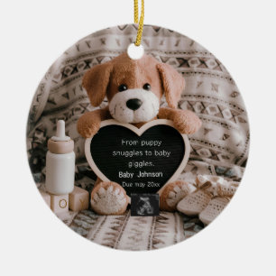 Fluffy Puppy dog lovers pregnancy announcement Ceramic Ornament