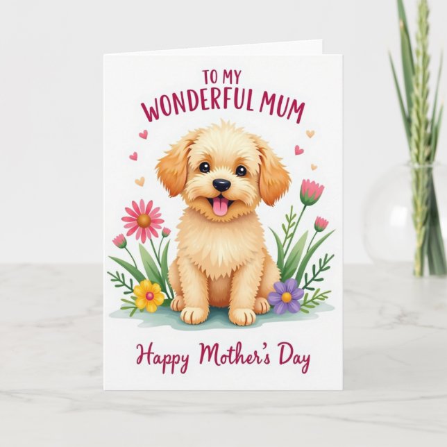 Fluffy Puppy Mothers Day Floral Card (Front)