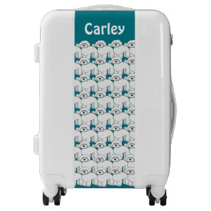 Fluffy Puppy Pattern Teal Personalised Luggage