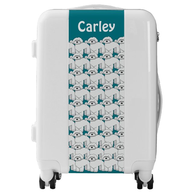 Fluffy Puppy Pattern Teal Personalised Luggage (Front)