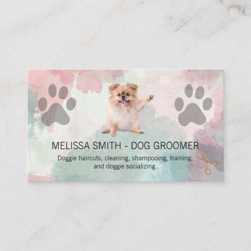 Fluffy Puppy Paw Prints | Grooming Scissors Business Card