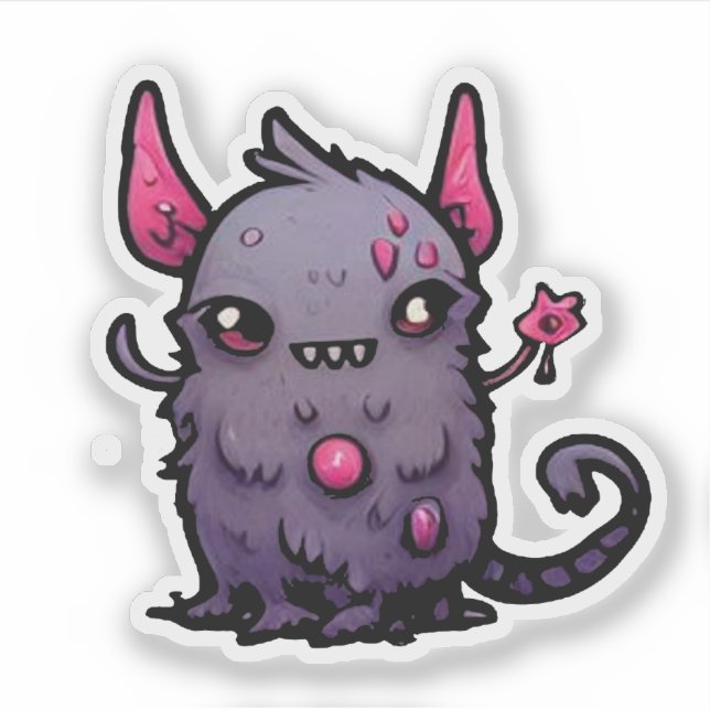 Fluffy Purple Demon Cat - Kawaii Monster Sticker (Front)