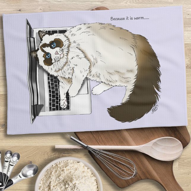 Fluffy Ragdoll Cat Lavender Laptop Funny Kitchen Towel (Creator Uploaded)