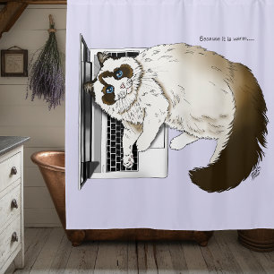 Fluffy Ragdoll Cat Lavender Laptop Funny Shower Curtain