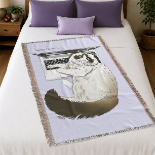 Fluffy Ragdoll Cat Lavender Laptop Funny Throw Blanket