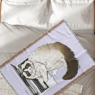 Fluffy Ragdoll Cat Lavender Laptop Funny Throw Blanket