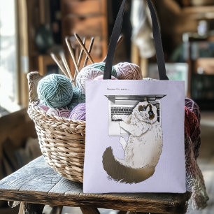Fluffy Ragdoll Cat Lavender Laptop Funny Tote Bag