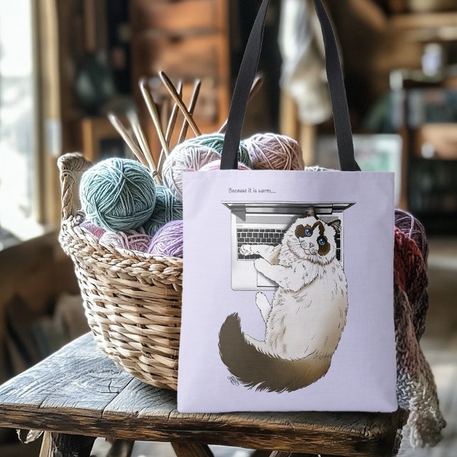 Fluffy Ragdoll Cat Lavender Laptop Funny Tote Bag (Creator Uploaded)