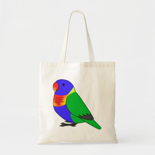 Fluffy rainbow lorikeet parrot cartoon drawing tote bag