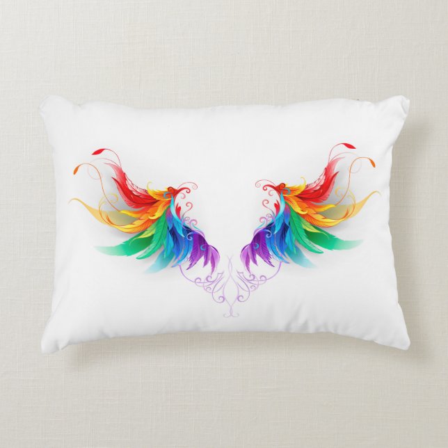 Fluffy Rainbow Wings Accent Pillow (Front)