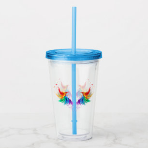 Fluffy Rainbow Wings Acrylic Tumbler