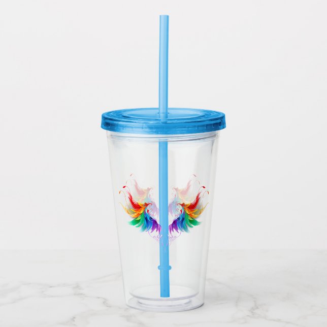 Fluffy Rainbow Wings Acrylic Tumbler (Front)