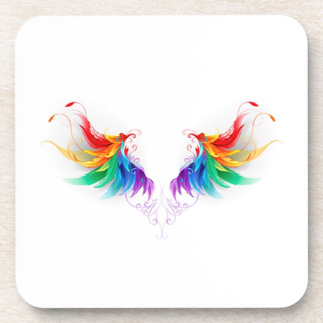 Fluffy Rainbow Wings Beverage Coaster (Front)