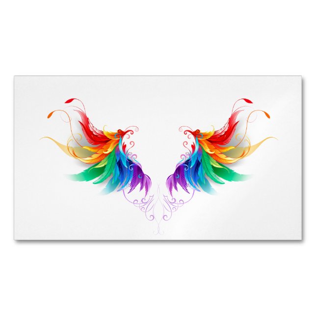 Fluffy Rainbow Wings Business Card Magnet (Front)