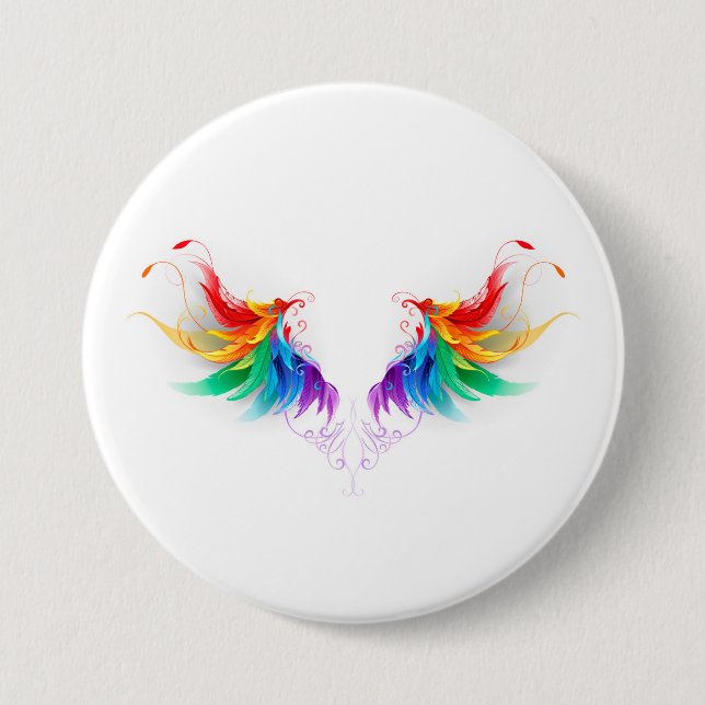 Fluffy Rainbow Wings Button (Front)