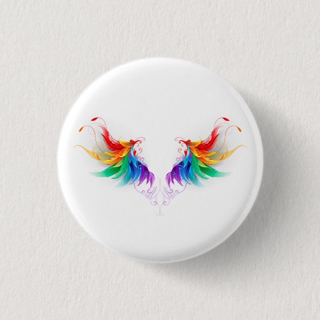 Fluffy Rainbow Wings Button (Front)