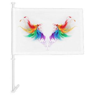 Fluffy Rainbow Wings Car Flag