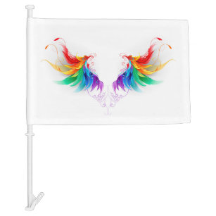 Fluffy Rainbow Wings Car Flag