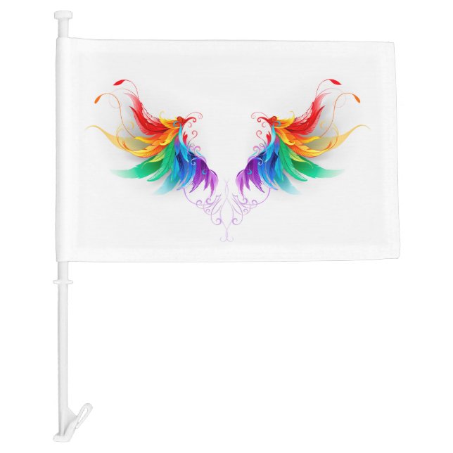 Fluffy Rainbow Wings Car Flag (Front)