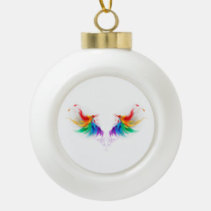 Fluffy Rainbow Wings Ceramic Ball Christmas Ornament