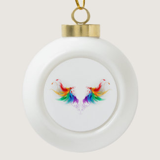Fluffy Rainbow Wings Ceramic Ball Christmas Ornament
