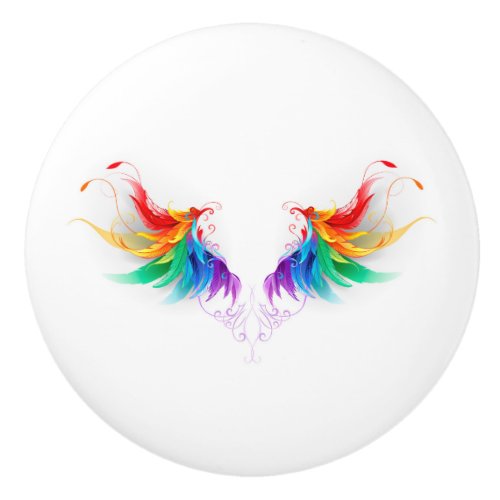 Fluffy Rainbow Wings Ceramic Knob