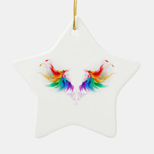 Fluffy Rainbow Wings Ceramic Ornament